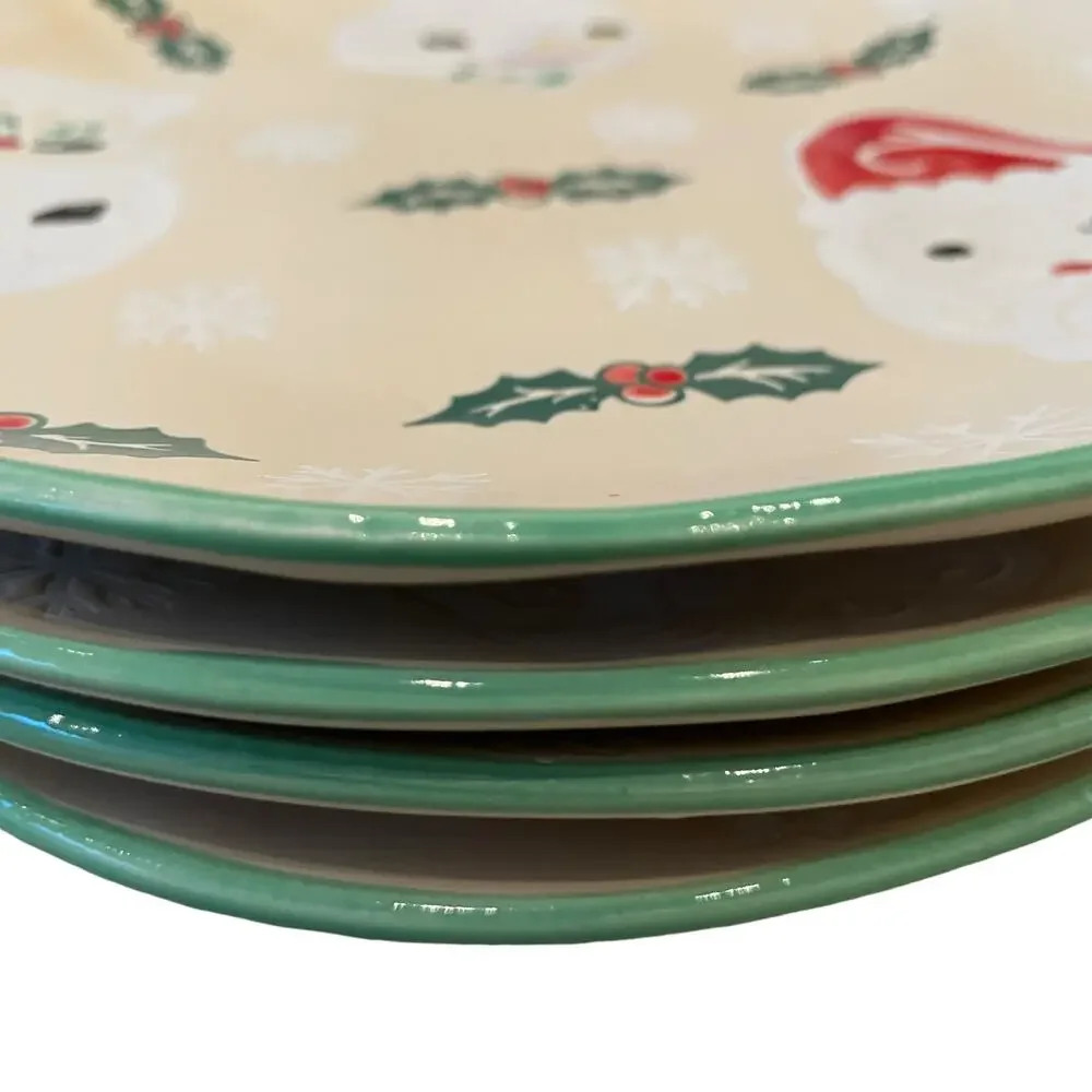 ELI + ANA Snowman Vintage Vives Salad Plate 8in Set of 4 Christmas Ceramics